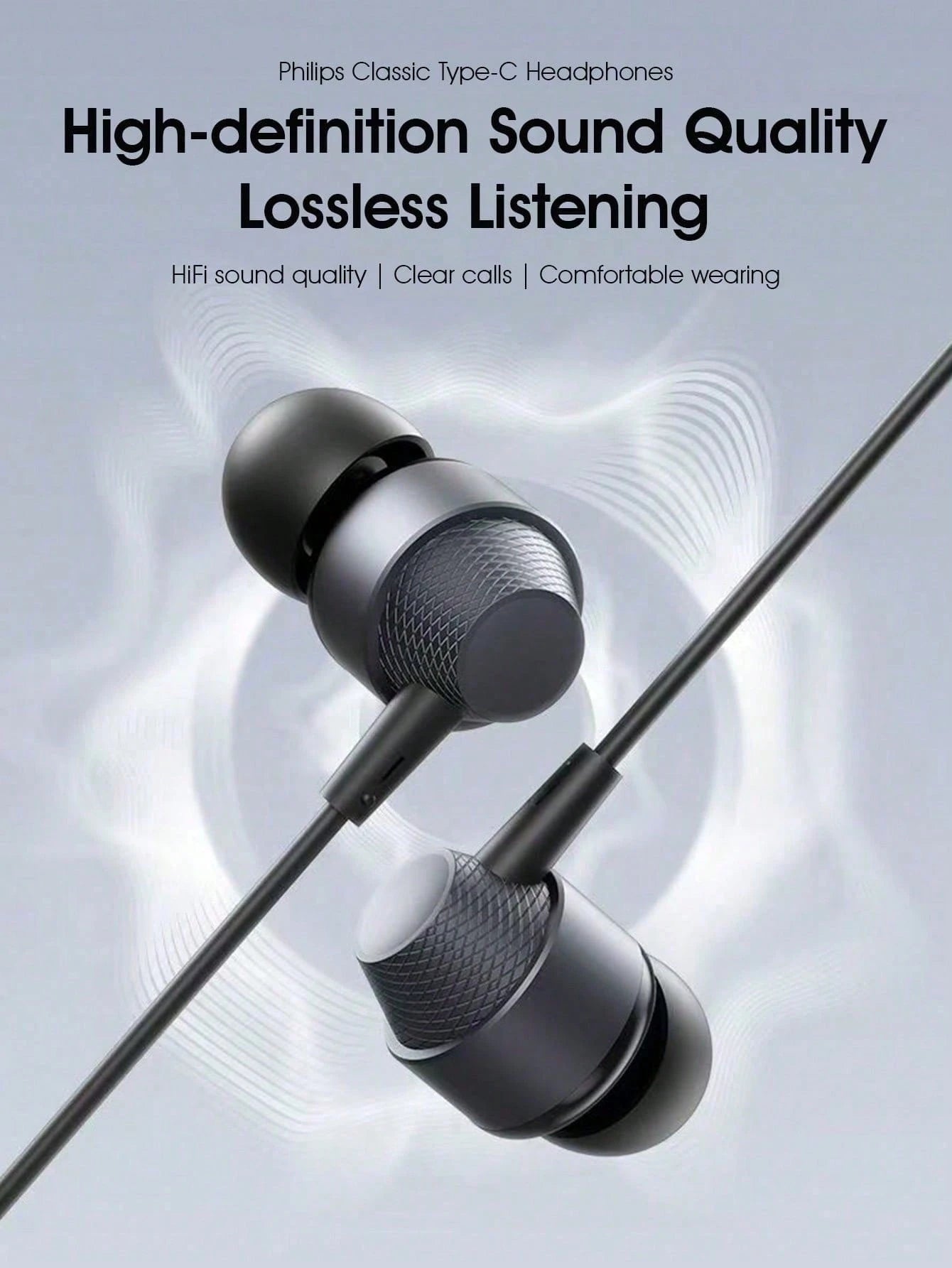 Philips TAE1120 Wired Earbuds, 2025 New Model, In-Ear, Sports Gaming, High-Fidelity Sound, USB-C