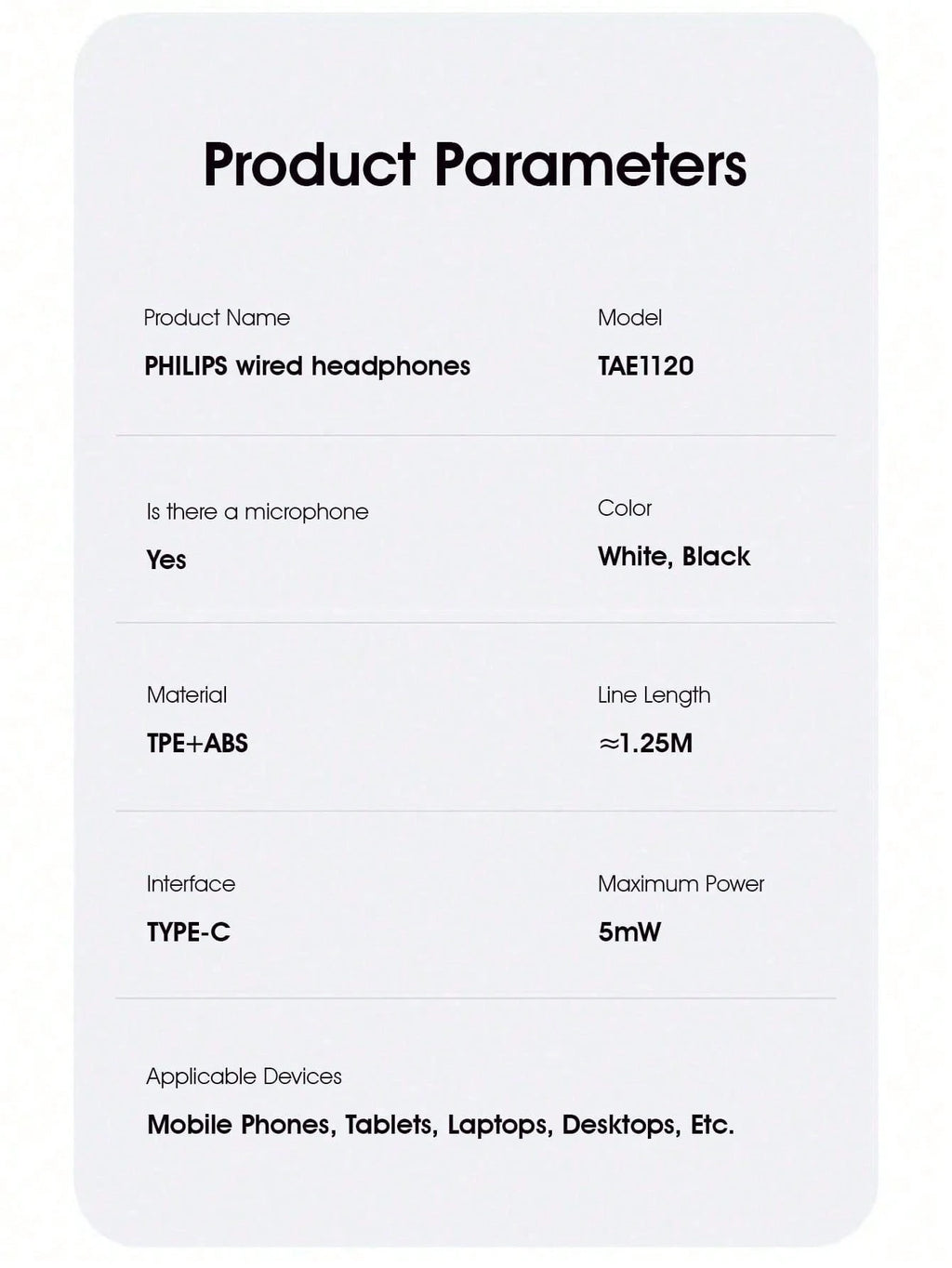 Philips TAE1120 Wired Earbuds, 2025 New Model, In-Ear, Sports Gaming, High-Fidelity Sound, USB-C