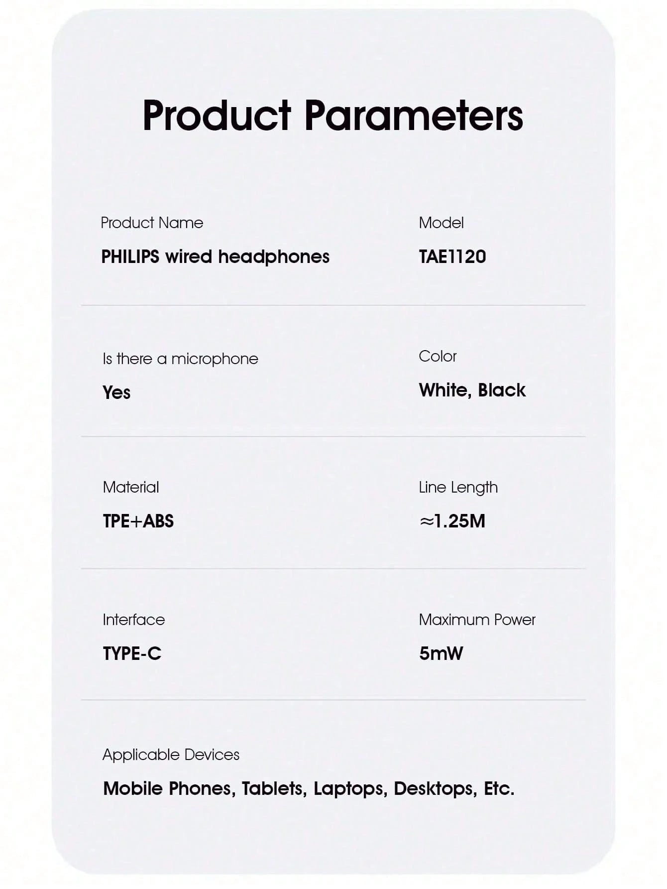 Philips TAE1120 Wired Earbuds, 2025 New Model, In-Ear, Sports Gaming, High-Fidelity Sound, USB-C