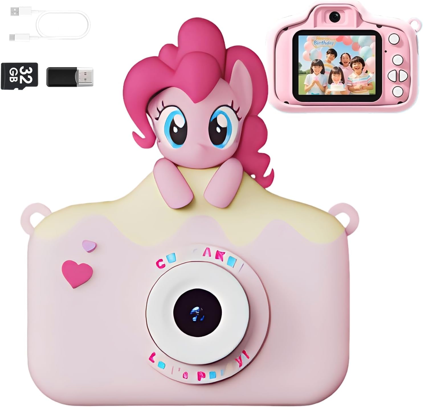 My Little Pony Sweetheart Party Children Camera, Birthday Gifts Girls Boys Age 3-12, Kid's Camera with SD Card,Pinkie Pie