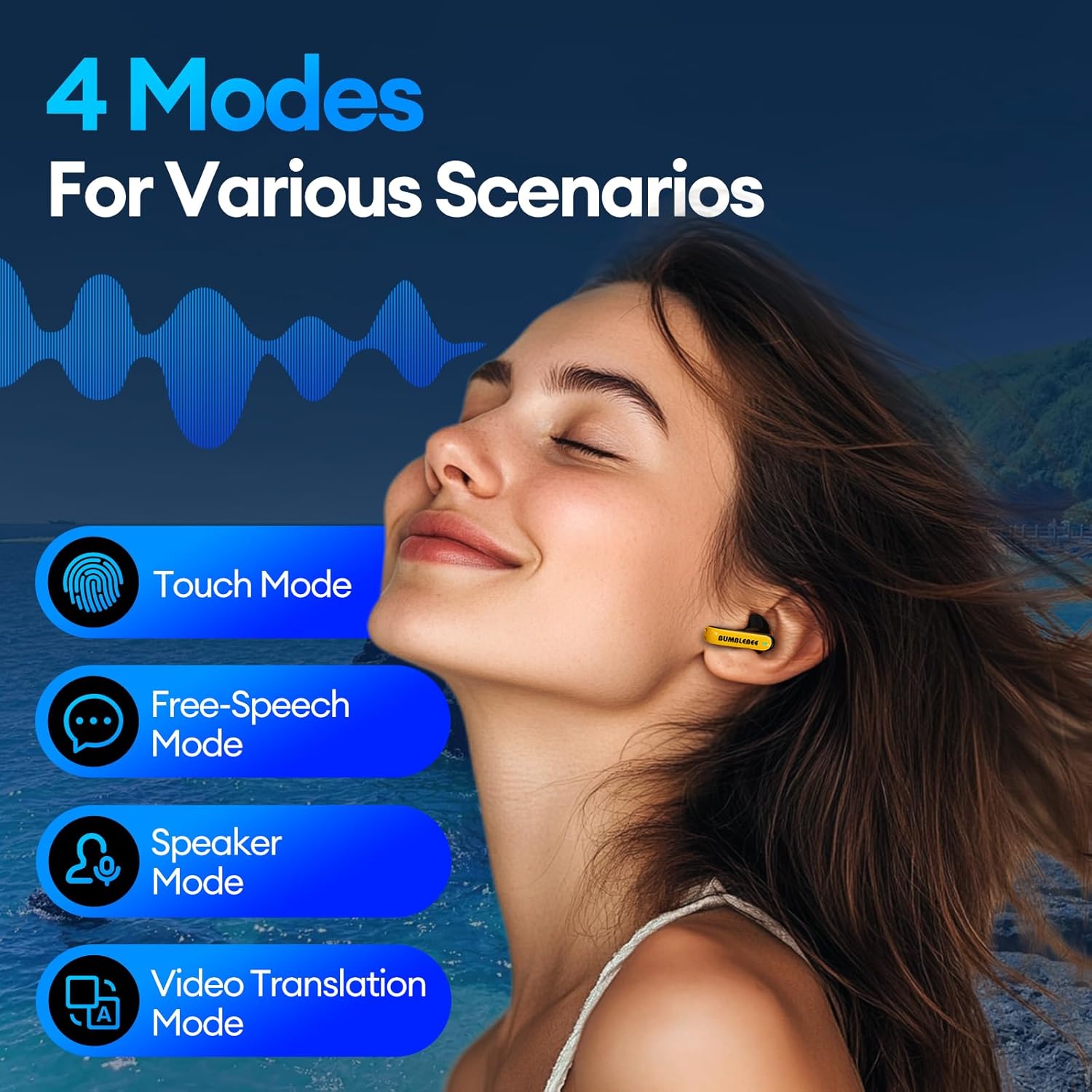 Transformers AI Translation Earbuds 3-in-1 Translator Earbuds Real Time 144 Language & Accents Translating Ear Buds Bluetooth 5.4, Audifonos Traductores Inglés Español, TF-T01 Yellow Bumblebee