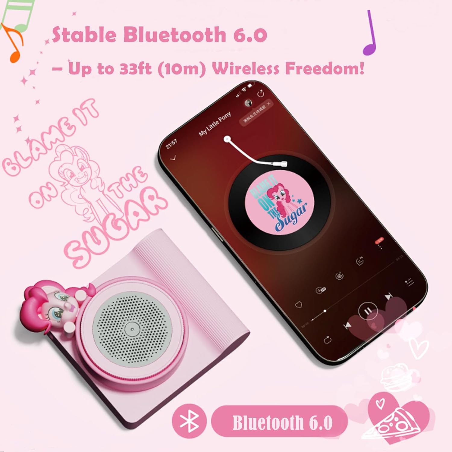 My Little Pony Mini Bluetooth Speaker, Portable Wireless, 10m Range, 5.5H Playtime, Type-C Charging, Pink