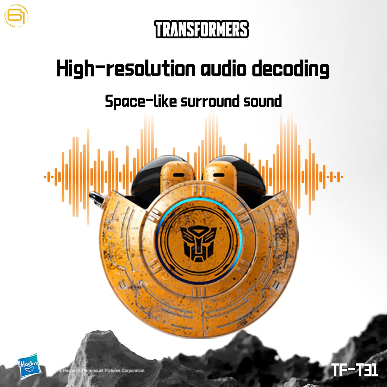 Transformers TF-T31 Bluetooth TWS Wireless Earbuds with Mechanical Shell Design Passive Noise Cancelling in-Ear Cool HiFi HD Calling Music Game Modes Low Latency Sports Earphones (Yellow - Bumblebee)