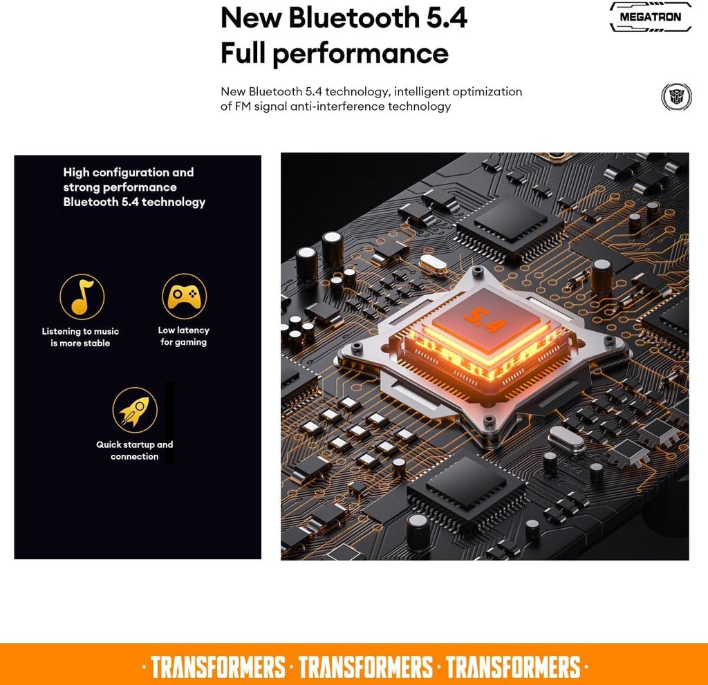 Transformers TF-T31 Bluetooth TWS Wireless Earbuds with Mechanical Shell Design Passive Noise Cancelling in-Ear Cool HiFi HD Calling Music Game Modes Low Latency Sports Earphones (Yellow - Bumblebee)