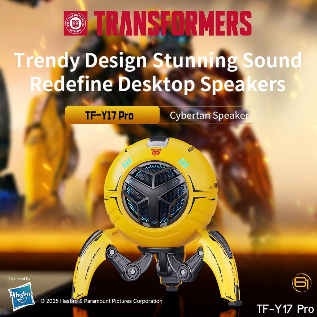 Transformers TF-Y17Pro Mecha Bluetooth TWS Speaker, 10W Hi-Fi 57mm Driver, Portable RGB Speaker with Detachable Foldable Tri-Pedal Stand, 2000mAh, Gaming Desk Décor Autobots (Bumblebee Yellow)