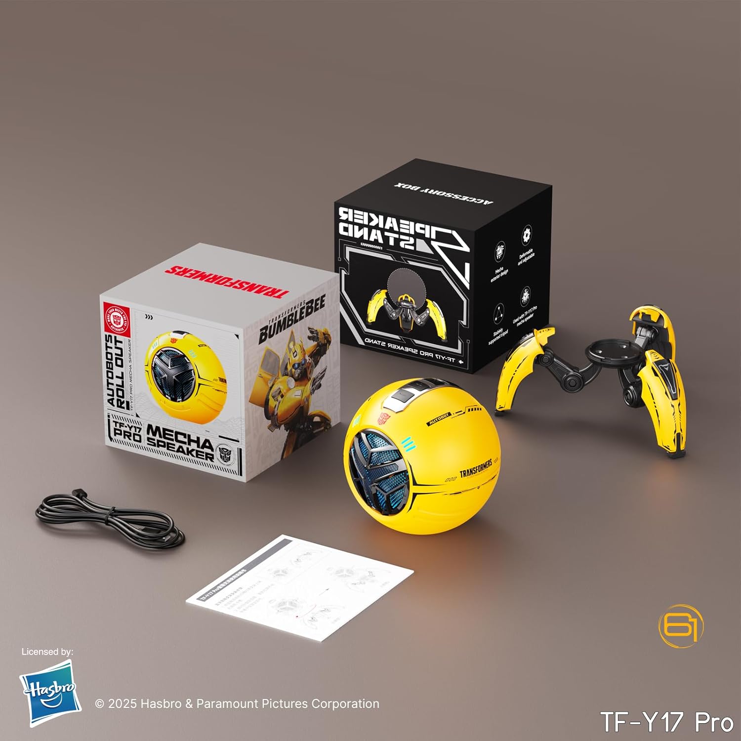 Transformers TF-Y17Pro Mecha Bluetooth TWS Speaker, 10W Hi-Fi 57mm Driver, Portable RGB Speaker with Detachable Foldable Tri-Pedal Stand, 2000mAh, Gaming Desk Décor Autobots (Bumblebee Yellow)