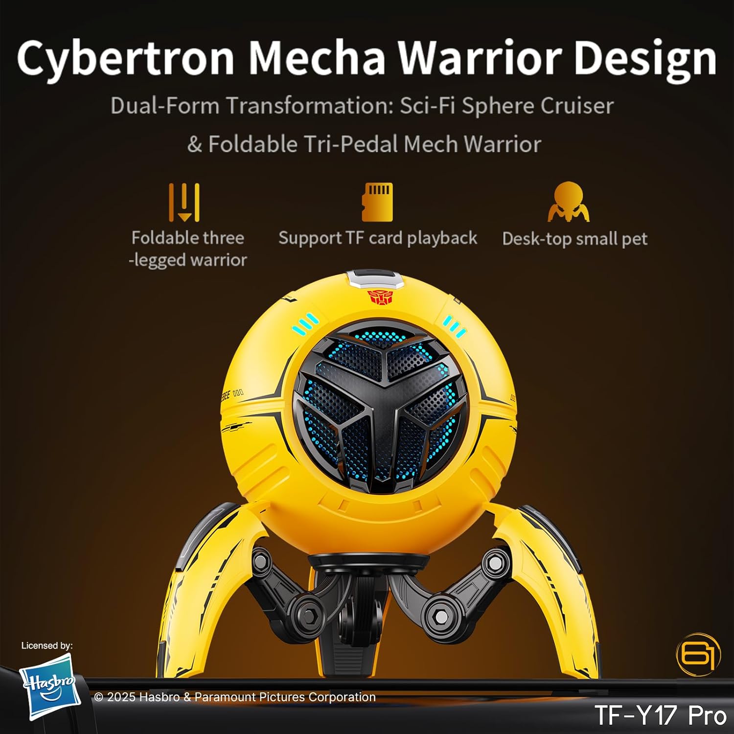 Transformers TF-Y17Pro Mecha Bluetooth TWS Speaker, 10W Hi-Fi 57mm Driver, Portable RGB Speaker with Detachable Foldable Tri-Pedal Stand, 2000mAh, Gaming Desk Décor Autobots (Bumblebee Yellow)