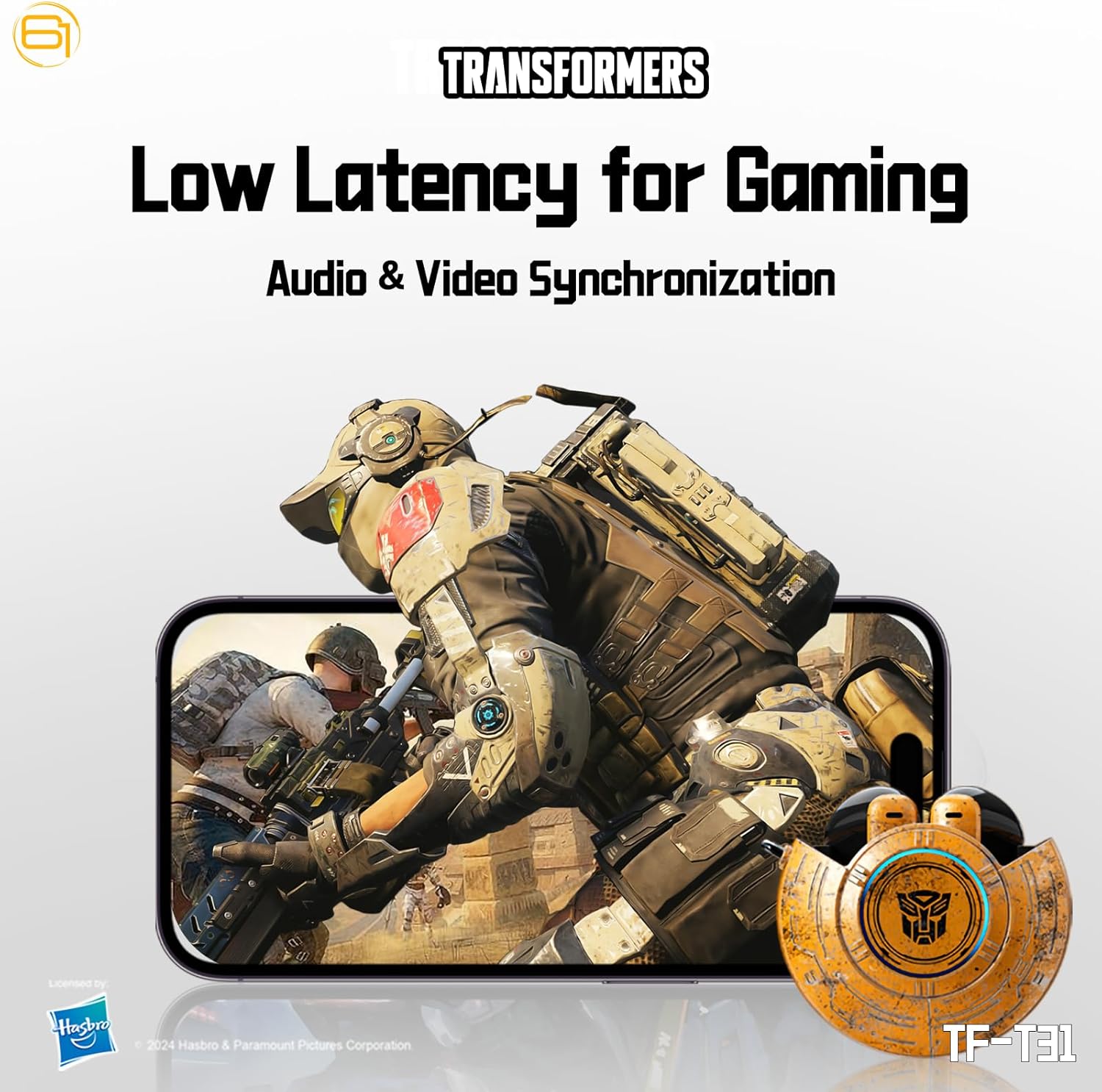 Transformers TF-T31 Bluetooth TWS Wireless Earbuds with Mechanical Shell Design Passive Noise Cancelling in-Ear Cool HiFi HD Calling Music Game Modes Low Latency Sports Earphones (Yellow - Bumblebee)