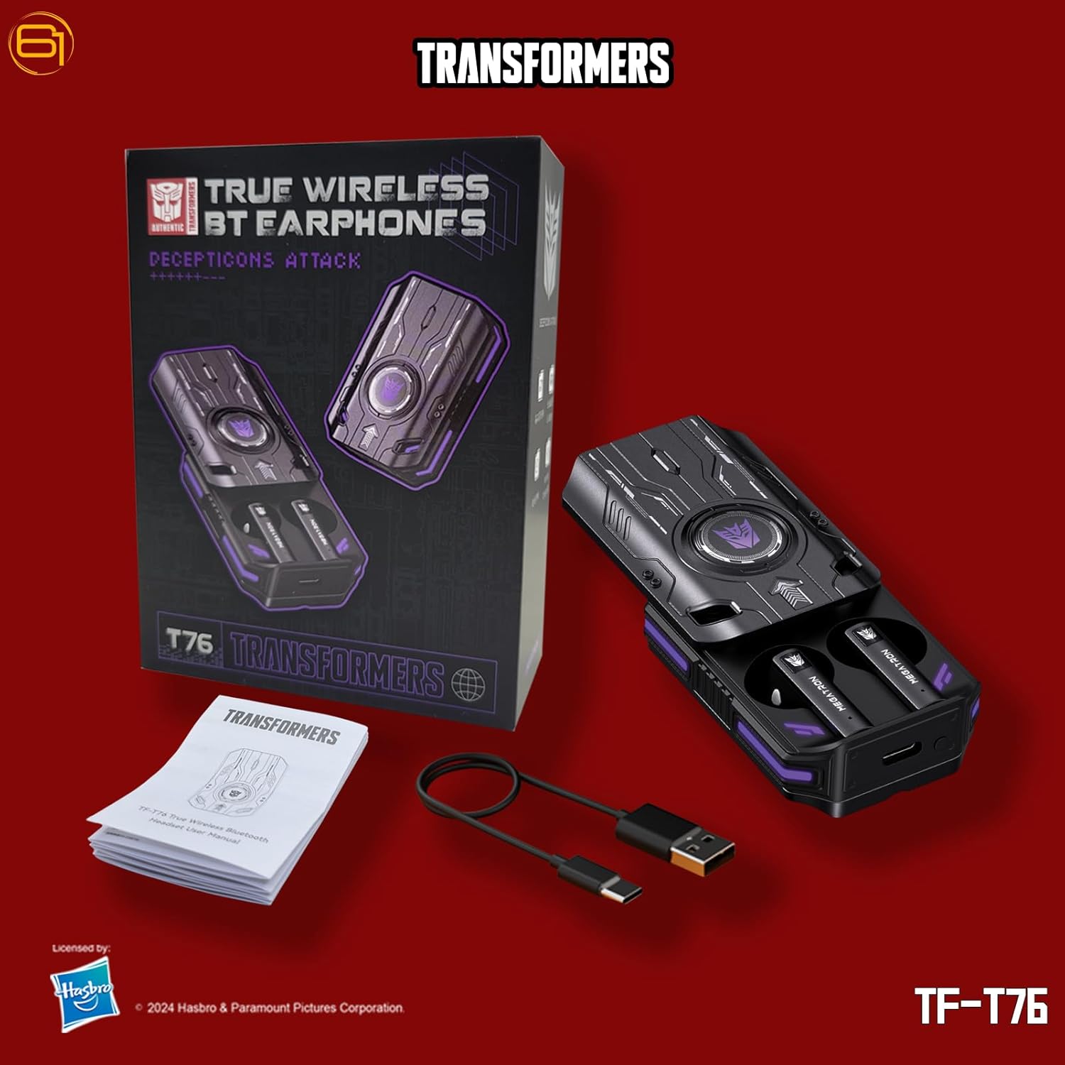 Transformers TF-T76 True Wireless Bluetooth 6.0 Earbuds with Mic, Mecha Zinc Alloy Armor Case, Low-Latency Game/Music Modes, Hi-Fi 13mm Drivers, HD Calling, 40H Total Playtime (Megatron Black)