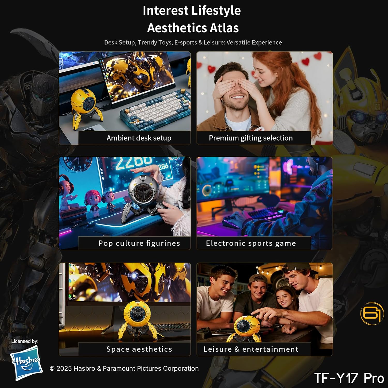 Transformers TF-Y17Pro Mecha Bluetooth TWS Speaker, 10W Hi-Fi 57mm Driver, Portable RGB Speaker with Detachable Foldable Tri-Pedal Stand, 2000mAh, Gaming Desk Décor Autobots (Bumblebee Yellow)