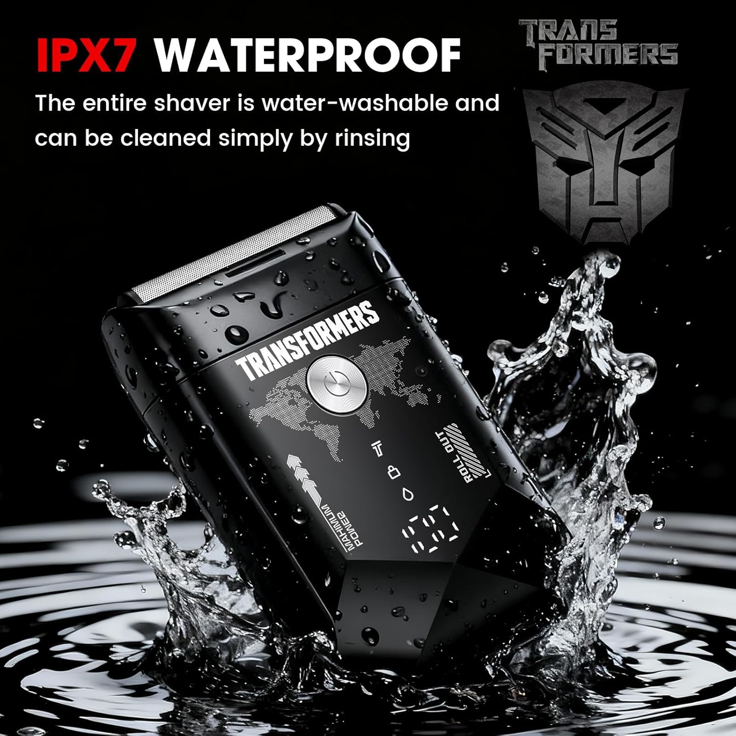 Transformers Electric Foil Shaver for Men：Portable Electric Razor for Face - IPX7 Waterproof Cordless Razor with LED Display - 2 Floating Blade USB-C Fast Rechargeable for Travel & Home