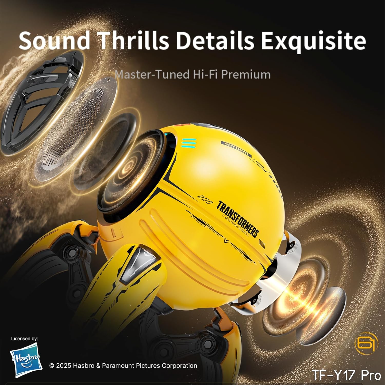 Transformers TF-Y17Pro Mecha Bluetooth TWS Speaker, 10W Hi-Fi 57mm Driver, Portable RGB Speaker with Detachable Foldable Tri-Pedal Stand, 2000mAh, Gaming Desk Décor Autobots (Bumblebee Yellow)