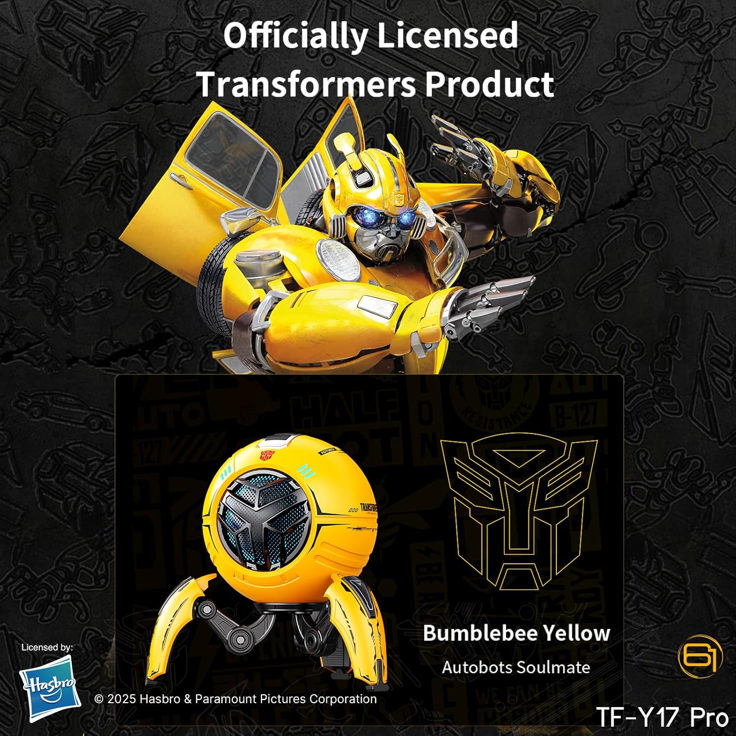 Transformers TF-Y17Pro Mecha Bluetooth TWS Speaker, 10W Hi-Fi 57mm Driver, Portable RGB Speaker with Detachable Foldable Tri-Pedal Stand, 2000mAh, Gaming Desk Décor Autobots (Bumblebee Yellow)