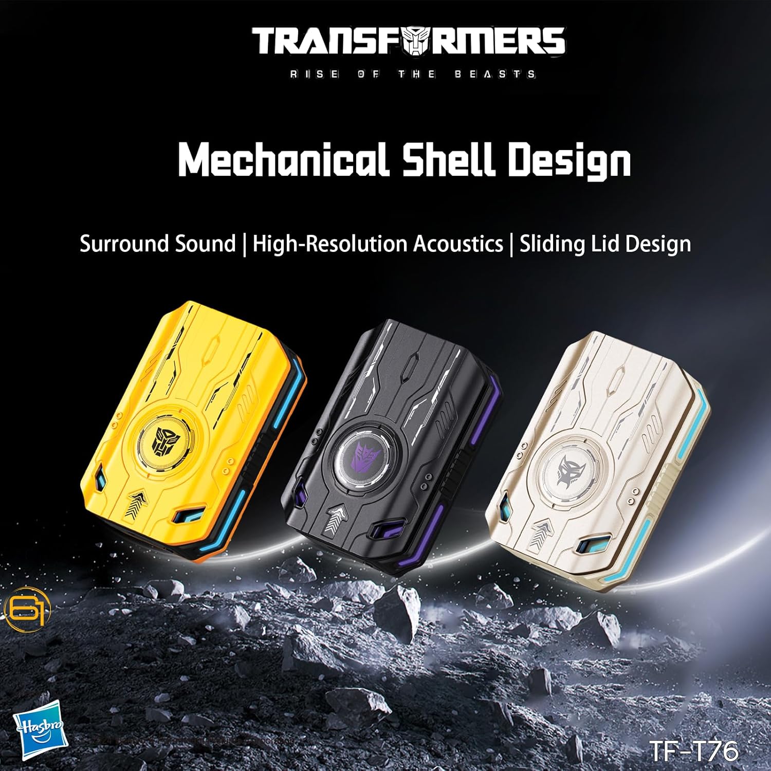 Transformers TF-T76 True Wireless Bluetooth 6.0 Earbuds with Mic, Mecha Zinc Alloy Armor Case, Low-Latency Game/Music Modes, Hi-Fi 13mm Drivers, HD Calling, 40H Total Playtime (Megatron Black)
